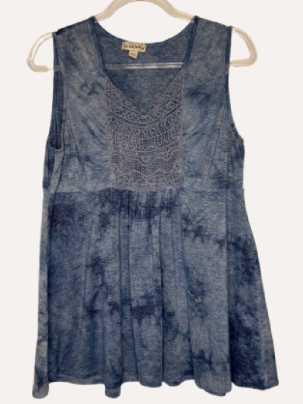 Love & Let Live Blue Lace Front Sleeveless Tunic Top Size L